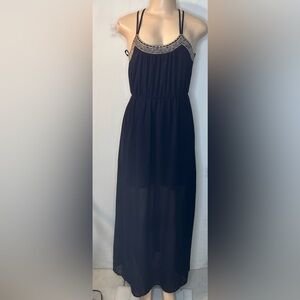 NWT Papaya Dress Chic Navy Blue with Geometric Trim on the Neckline Side S